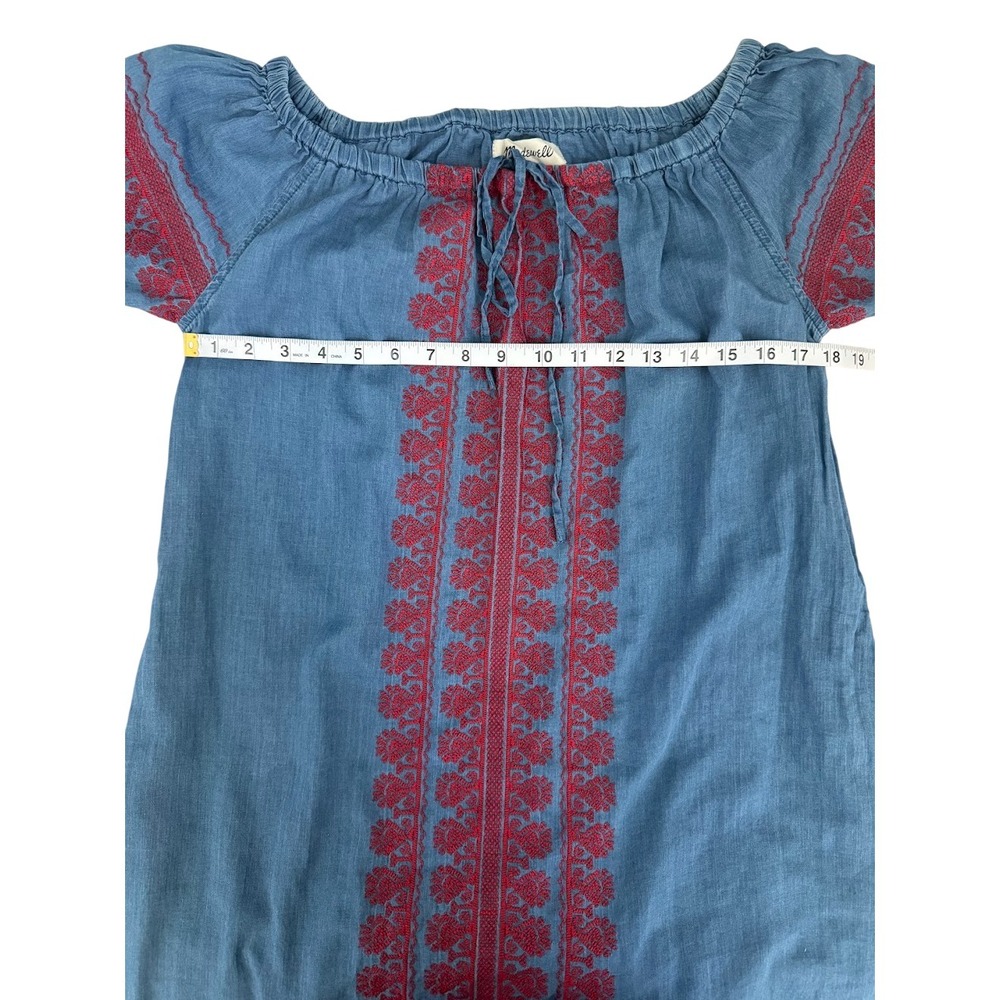 Madewell Mercado Blue Embroidered Cotton Midi Dress Off Shoulder Size S Boho - Picture 6 of 9